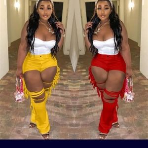 Fashion fringe solid color ripped jeans available